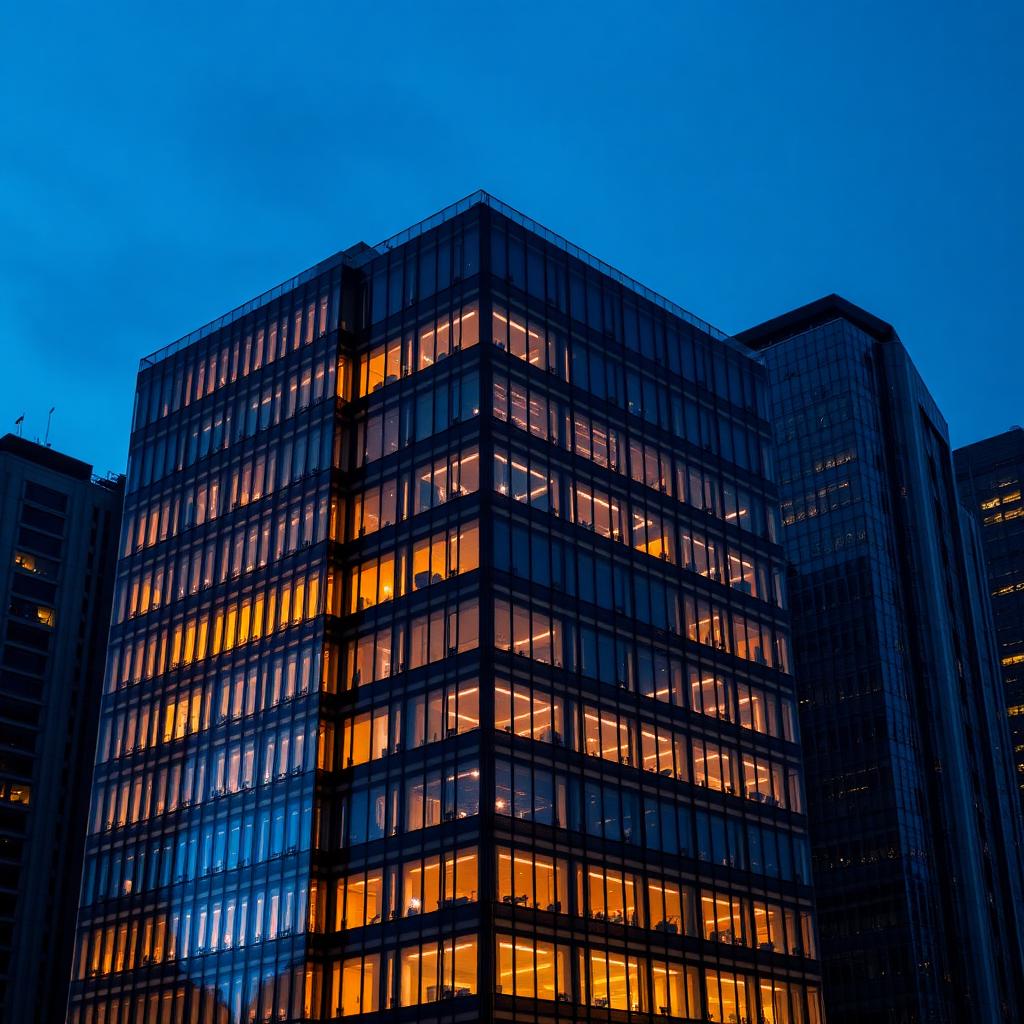 Gilmoore & Clay corporate office building in Hong Kong Central at dusk