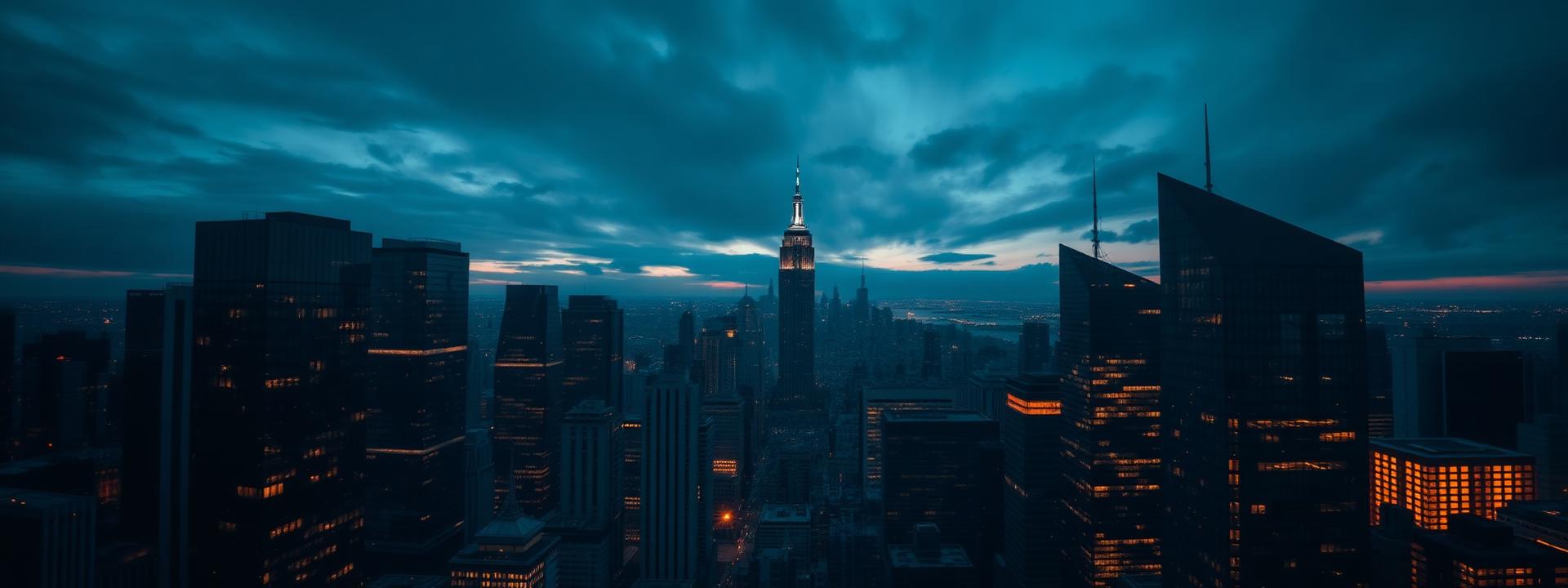 International financial district skyline at dusk