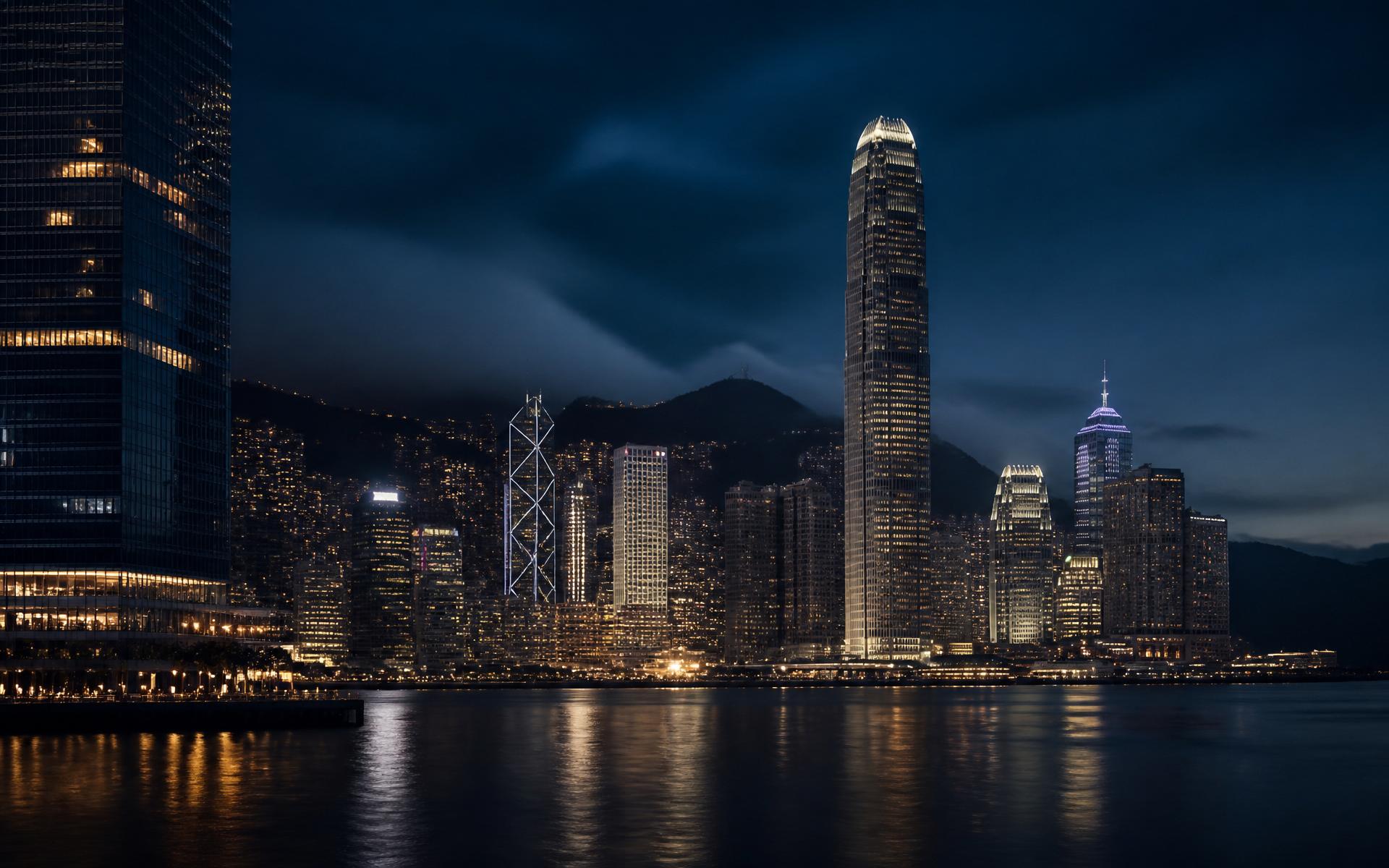 Hong Kong Victoria Harbour skyline at dusk